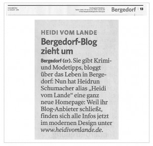 HeidivomLande, Bergedorfer Zeitung, Blogumzug, Bergedorf