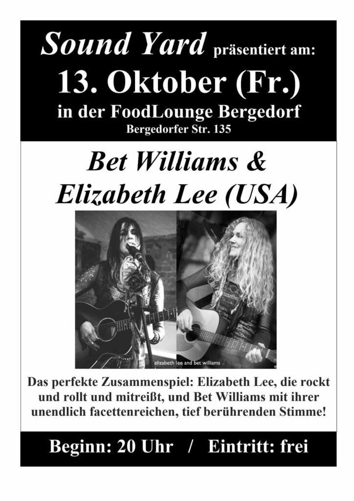Bet Williams, Elizabeth Lee, Europatournee, Food Lounge Bergedorf, Sound Yard, Bezirk Bergedorf, Konzert, Veranstaltungstipp