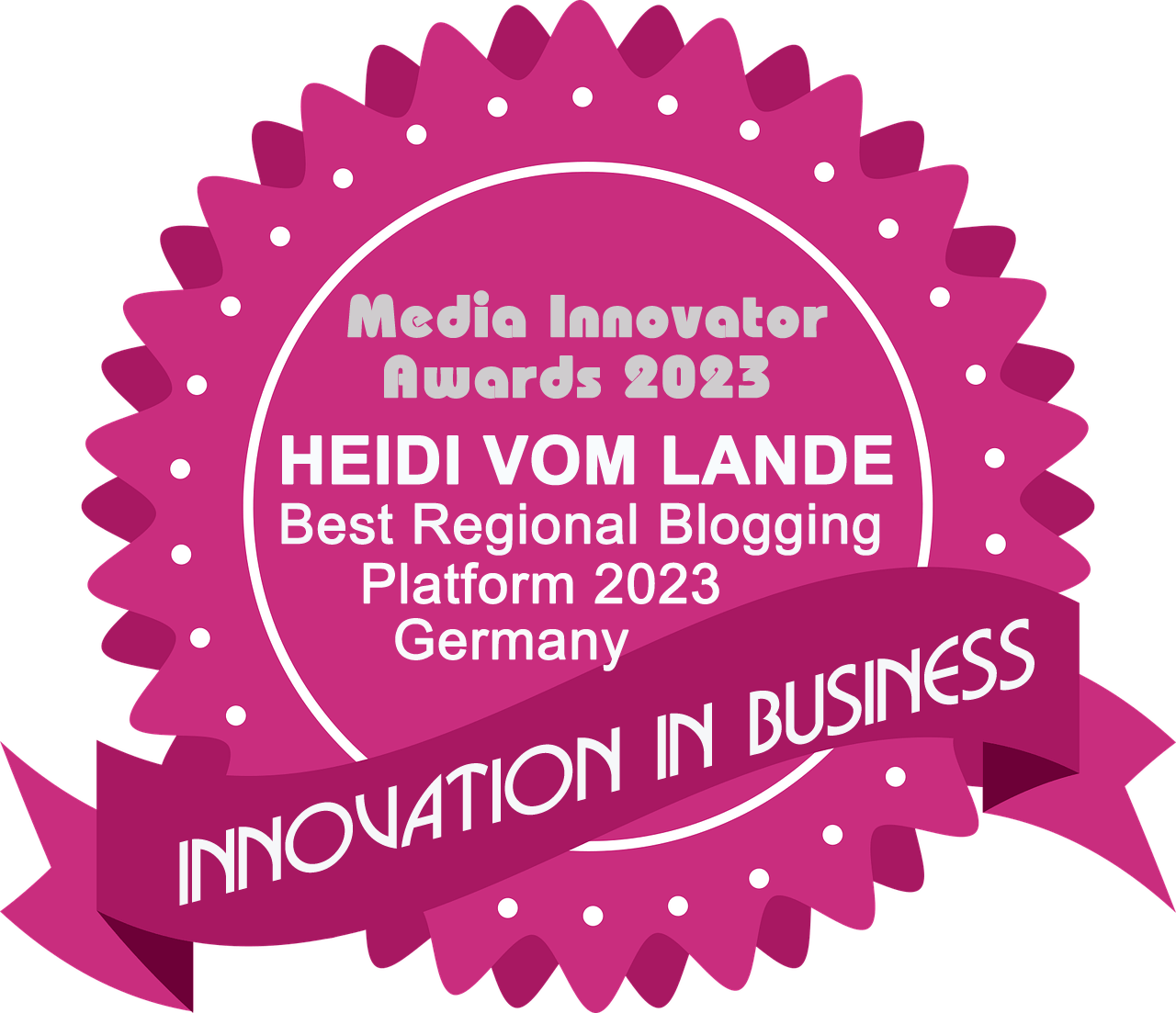 Innovation In Business-Jury, Best Regional Blogging Plattform 2023 – Germany, Media Innovator Award, Regional, Blog, Bergedorf, HEIDI VOM LANDE, bester regionaler Blog 2023, Deutschland, Hamburg, Online-Journalistin, Auszeichnungen