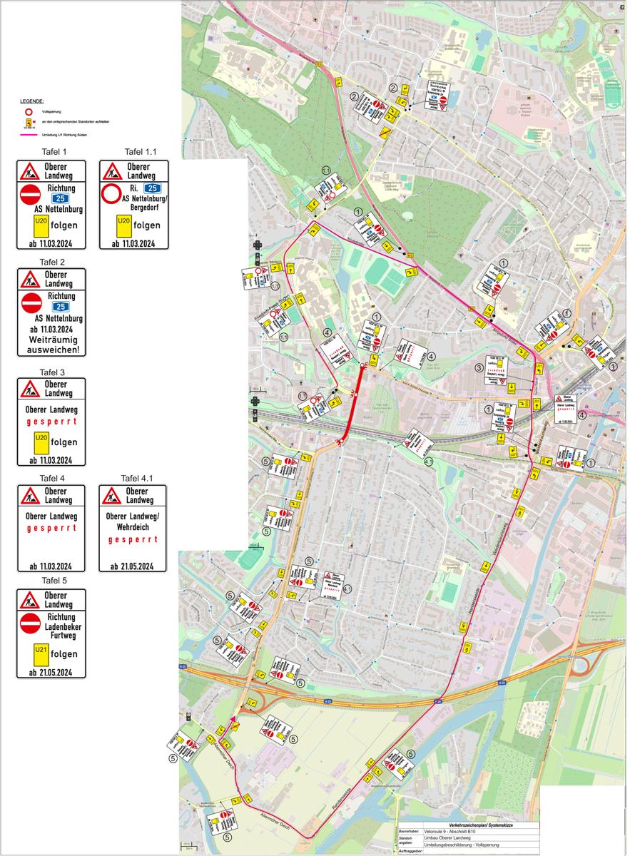 Bauarbeiten, Straßenbau, Strassenbau, Bergedorf, News, Nachrichten, Hamburg, Veloroute 9, Fahrradweg, Oberer Landweg, Kurt-A.-Körber-Chaussee, Vollsperrung, Umleitung