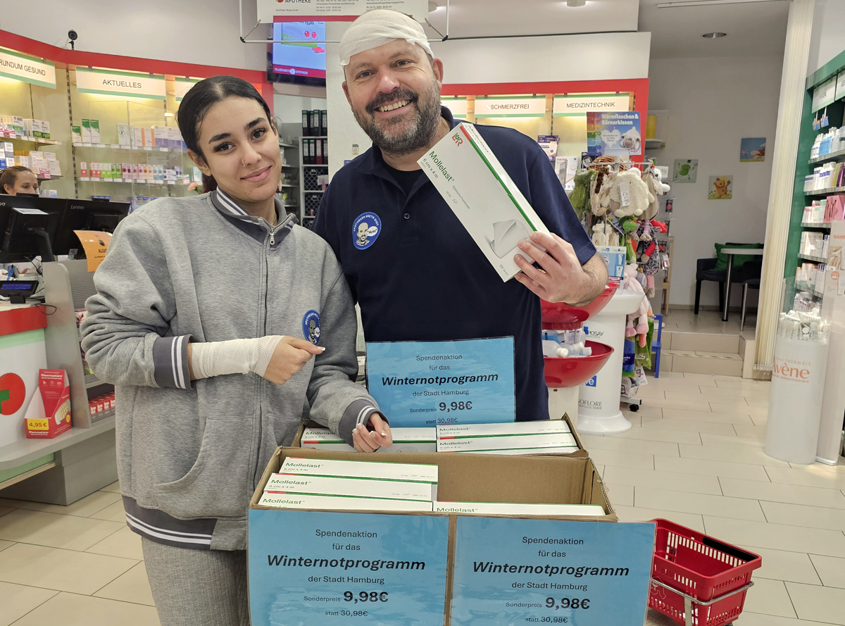 Winternotprogramm, Hamburg, Obdachlose, Sachspenden, Pluspunkt Apotheken, Bezirk Bergedorf, Elastische Mullbinden, Verbandsmaterial, Bergedorf, Sachsentor