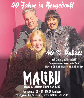 40 Jahre, Jubiläum, Malibu Bergedorf, Klamotten, Bekleidung, Store, Innenstadt, Hamburg, Rabatt, Feier