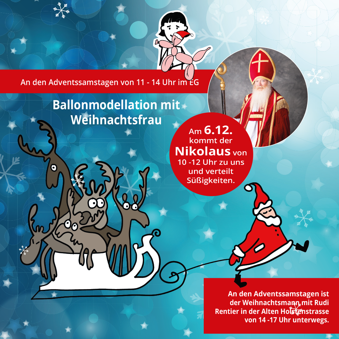 Weihnachtszauber, Weihnachten, Adventszeit, Marktkauf-Center-Bergedorf, Aktion Kinderlachen, Edeka Wunschbaum, Aktionen, Weihnachtsmann, Nikolaus, Weihnachtsfrau, Rudi, Rentier
