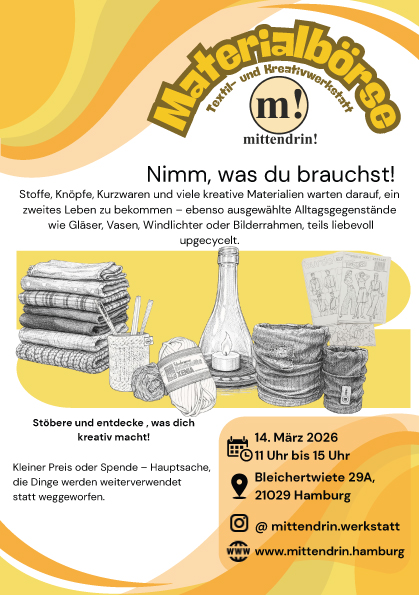 Materialbörse, mittendrin!, Bergedorf, Kreativwerkstatt, Inspiration, Selbermachen