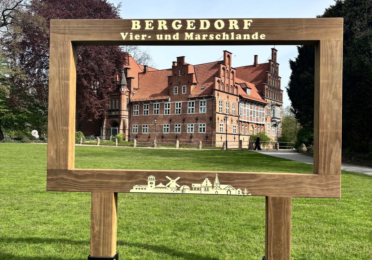 Bergedorf, Schlosswiese, Bilderrahmen, Fotomotiv, Vier- und Marschlande, Holzrahmen, Tourismus