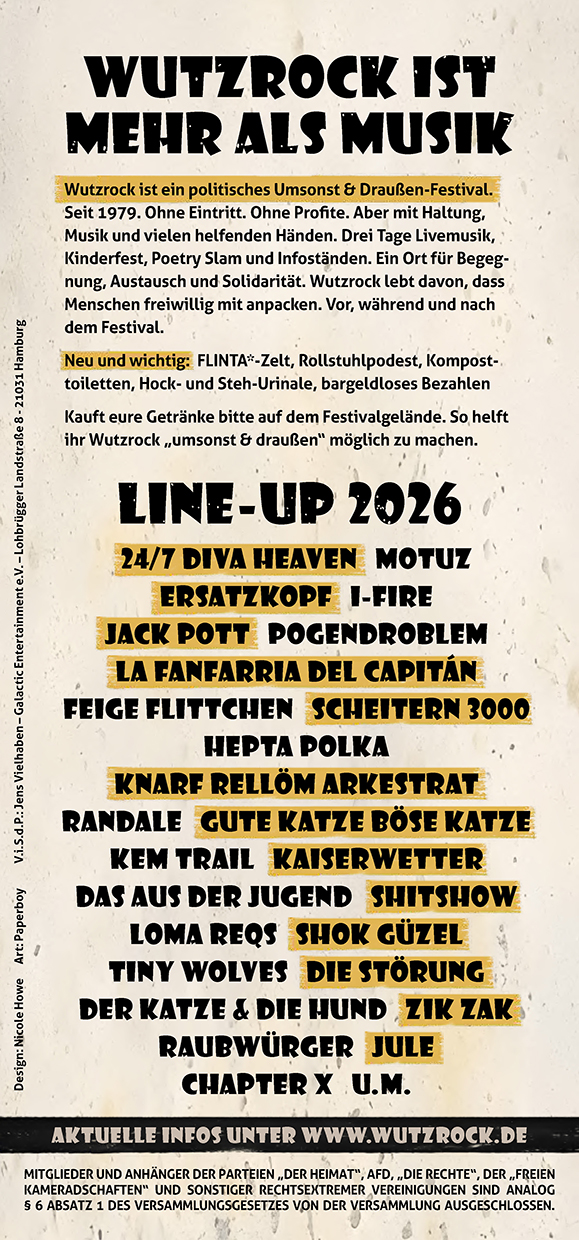 Wutzrock, Festival, Eichbaumsee, Allermöhe, Bergedorf, Umsonst und Draußen, Line-Up, Musik