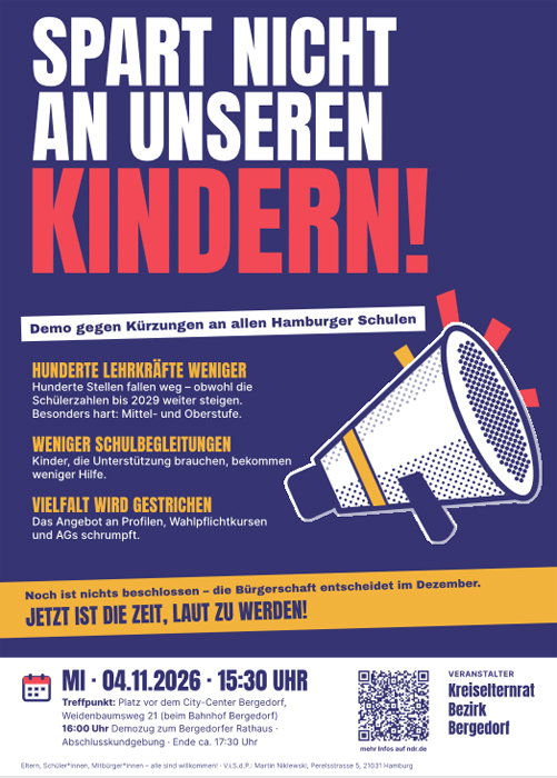 Schulwesen, Hamburg, Sparmaßnahmen, Kreiselternrat, Demo, Bergedorf